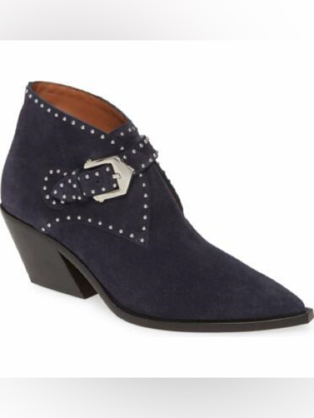 Givenchy Navy Suede Ankle Boot with Studded Buckle booties Country concert boho